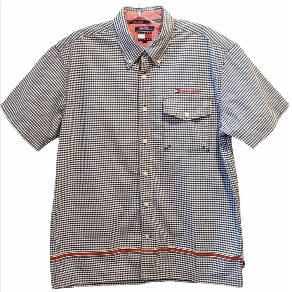 2/$20 Tommy Jeans Navy Blue Gingham Button Down Shirt No Size Tag